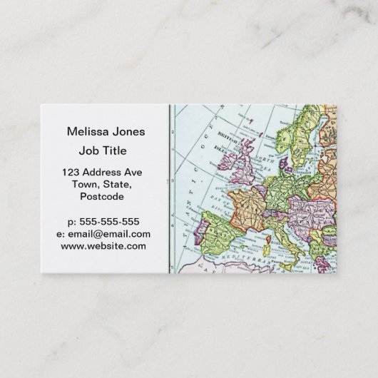 ヨーロッパのカラフルのパステルのヴィンテージの地図 名刺 (正面)
