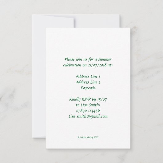 ヨーロッパのショウガの植物は園遊会を去ります 招待状 (裏面)