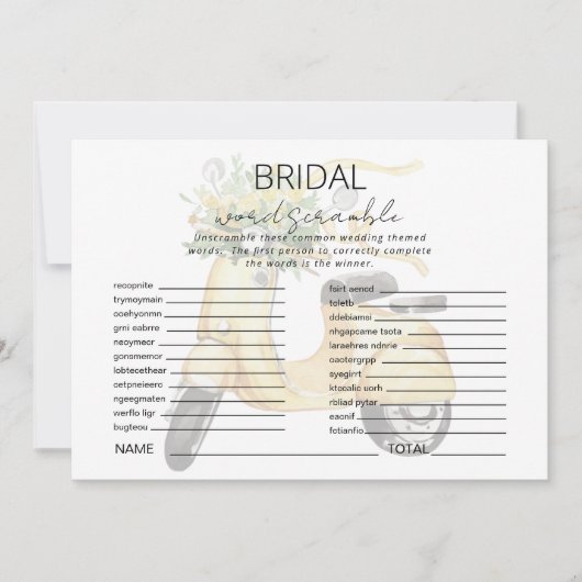 ヨーロッパのスクーターのシャワーワードスクランブルゲーム 招待状 (正面)