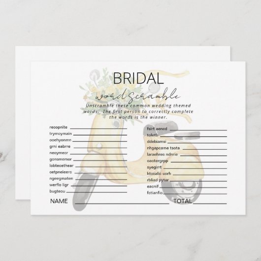 ヨーロッパのスクーターのシャワーワードスクランブルゲーム 招待状 (正面/裏面)