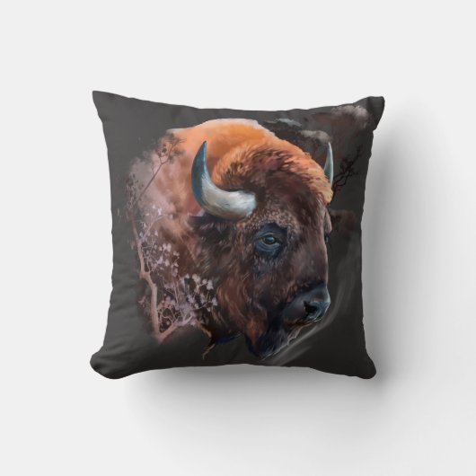 ヨーロッパのバイソンの頭 クッション (正面)