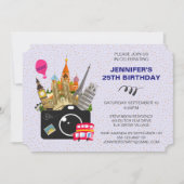 ヨーロッパのランドマークの味のヨーロッパ誕生日 招待状 (正面)