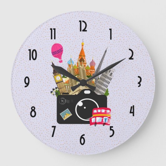 ヨーロッパのランドマーク旅行写真家 ラージ壁時計 (正面)