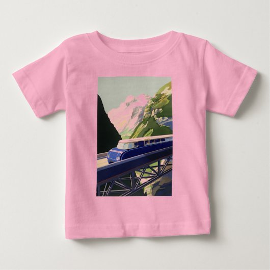 ヨーロッパのレトロな鉄道旅行 ベビーTシャツ (正面)