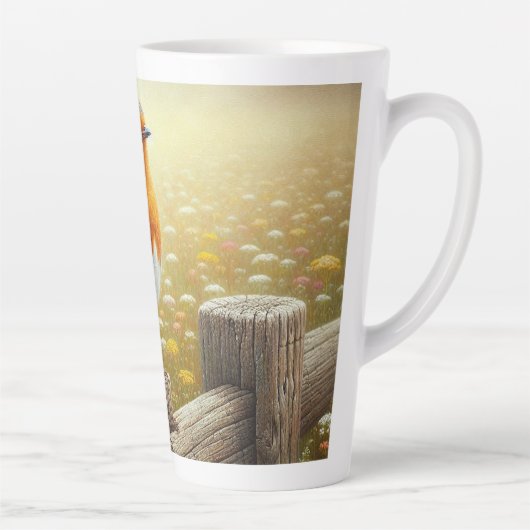 ヨーロッパのロビンがフェンスの上に素朴留まる カフェラテマグ (右)