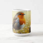 ヨーロッパのロビンがフェンスの上に素朴留まる コーヒーマグカップ (中央)