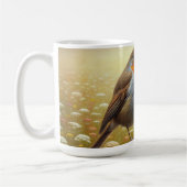 ヨーロッパのロビンがフェンスの上に素朴留まる コーヒーマグカップ (左)