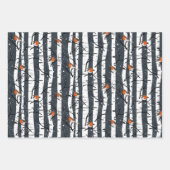 ヨーロッパのロビンズオンシルバー樺の木の雪の灰色 ラッピングペーパーシート (正面)