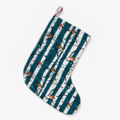 ヨーロッパのロビンズオンシルバー樺の木の雪の青 スモールクリスマスストッキング (正面 (吊り時))