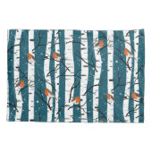 ヨーロッパのロビンズオンシルバー樺の木の雪の青 枕カバー (裏面-左)