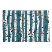 ヨーロッパのロビンズオンシルバー樺の木の雪の青 枕カバー (裏面-右)