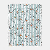 ヨーロッパのロビンズオンシルバー樺の木のSnow P blue フリースブランケット (正面)