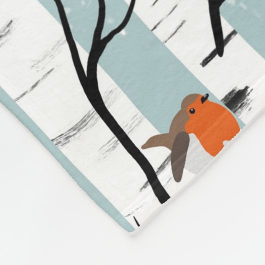 ヨーロッパのロビンズオンシルバー樺の木のSnow P blue フリースブランケット (角)