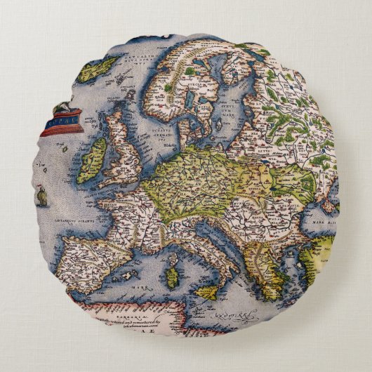 ヨーロッパの円形の枕のヴィンテージ1572の地図 ラウンドクッション (正面)