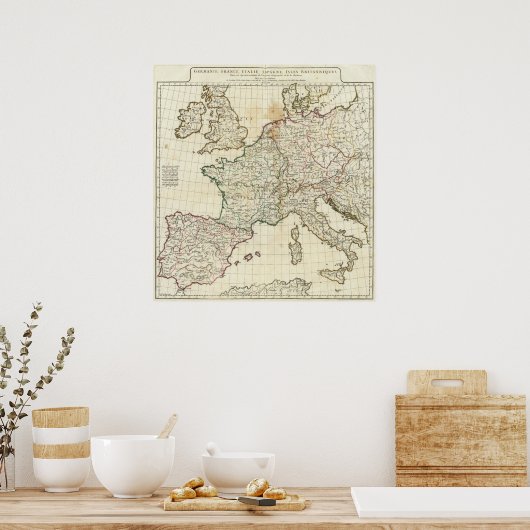 ヨーロッパの刻印された地図 ポスター (キッチン)