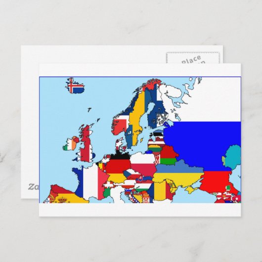 ヨーロッパの国旗の地図 ポストカード (正面/裏面)