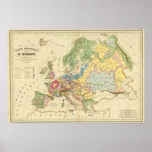 ヨーロッパの地質図 ポスター (正面)