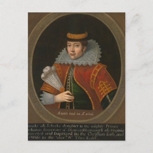 ヨーロッパの実在ポカホンタスのポートレート ポストカード (正面)