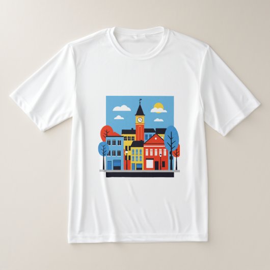 ヨーロッパの家のミニマリストイラスト Tシャツ (レイダウン)