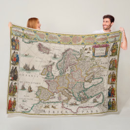 ヨーロッパの巨大な中世の地図（ウィレム・ブレーウ著） フリースブランケット