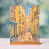 ヨーロッパの明るい通り 素敵な建築 旅行 アート アクリルサイン (ニュートラル)