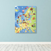 ヨーロッパの漫画の地図 キャンバスプリント (インサイチュ (ウッドフロア))