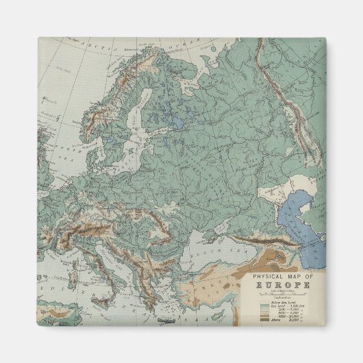 ヨーロッパの物理地図 マグネット (正面)