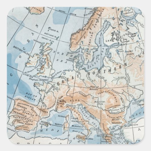 ヨーロッパの物理地図(1916) スクエアシール (正面)