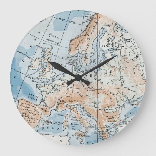 ヨーロッパの物理地図(1916) ラージ壁時計 (正面)