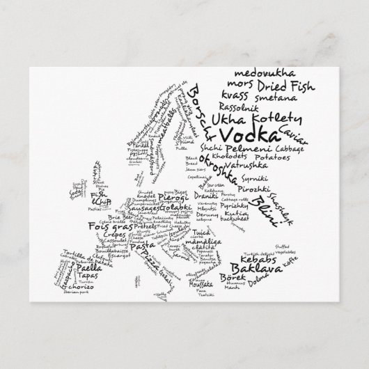 ヨーロッパの食品地図 ポストカード (正面)