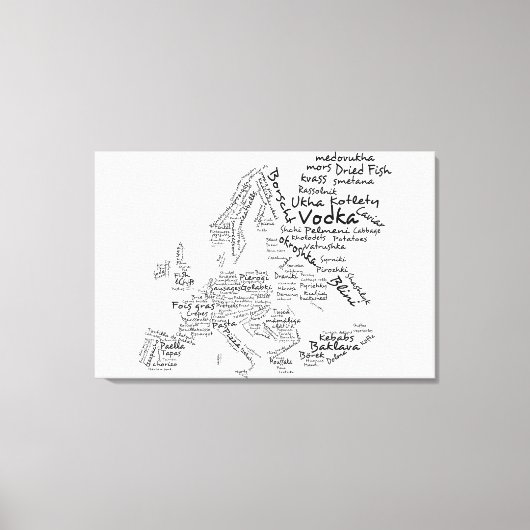 ヨーロッパの食品地図 – 白 キャンバスプリント (正面)