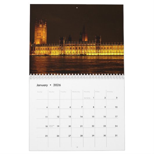 ヨーロッパの首都 カレンダー (1月 2026)