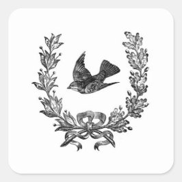 ヨーロッパの「旧世界」ステッカー - 鳥/花輪 スクエアシール