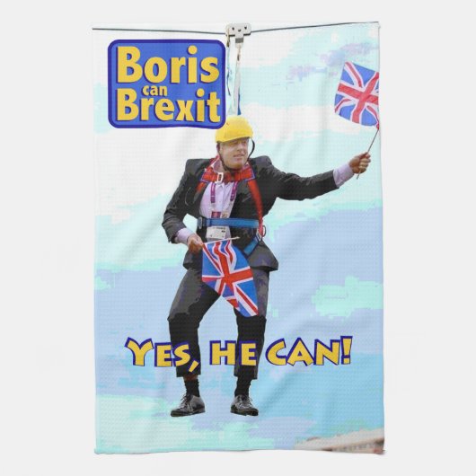 ヨーロッパイメージからのおもしろい写実的なボリスジョンソンBrexit キッチンタオル (縦)