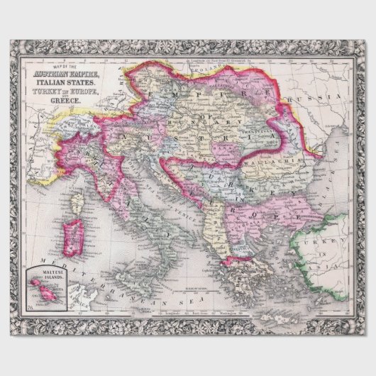 ヨーロッパオーストリアイタリアトルコギリシャのヴィンテージの地図 ラッピングペーパー (フラット)