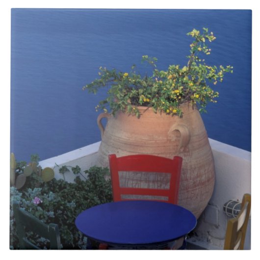 ヨーロッパギリシャサントリーニテラスと海景 タイル (正面)