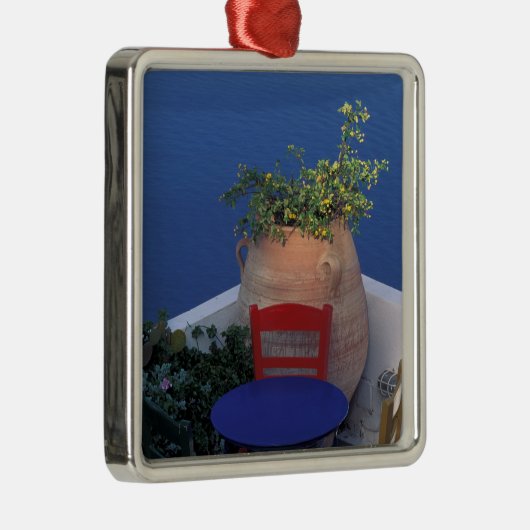 ヨーロッパギリシャサントリーニテラスと海景 メタルオーナメント (右)