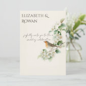 ヨーロッパコマドリ & ヤマザクラ – 編集可能なボタニカル ウェディング 招待状 (スタンド正面)