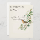 ヨーロッパコマドリ & ヤマザクラ – 編集可能なボタニカル ウェディング 招待状 (正面/裏面)