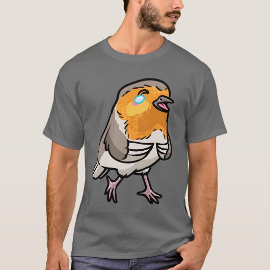 ヨーロッパコマドリ 鳥 かわいい絵文字 レトロ Tシャツ (正面)