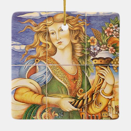 ヨーロッパテスペインのィルウーマンコルヌコピアモザイク セラミックオーナメント (裏面)
