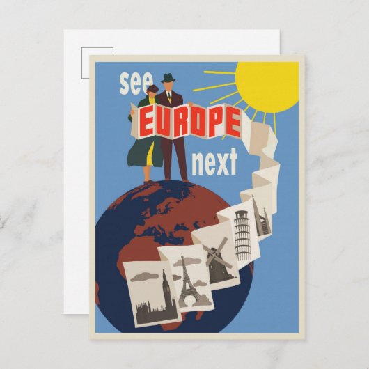 ヨーロッパバケーションヴィンテージ旅行ポスター ポストカード (正面/裏面)