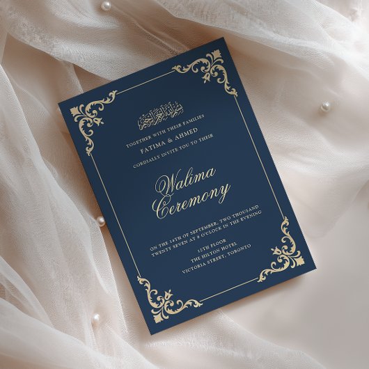 ヨーロッパバロックフレーム ネイビーブルー Walima 式 招待状