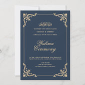 ヨーロッパバロックフレーム ネイビーブルー Walima 式 招待状 (正面)