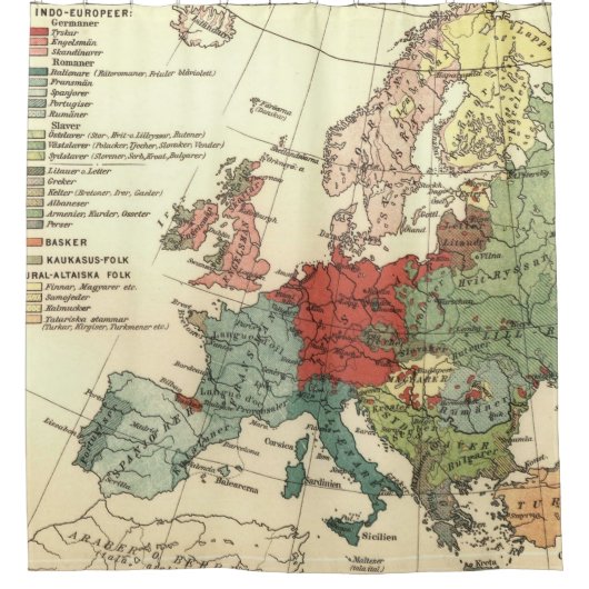 ヨーロッパマップカントリーズワールドアンティーク シャワーカーテン (正面)