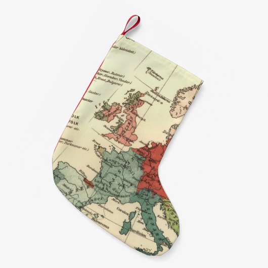 ヨーロッパマップカントリーズワールドアンティーク スモールクリスマスストッキング (正面 (吊り時))
