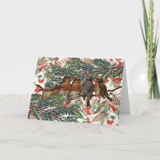 ヨーロッパロビンバーズクリスマスホリデーレッドリボン シーズンカード (正面)