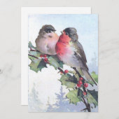 ヨーロッパロビンバードホリークリスマスヴィンテージ シーズンカード (正面/裏面)