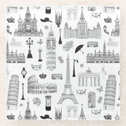 ヨーロッパ休暇パターン ガラスコースター (正面)