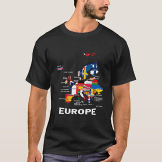 ヨーロッパ国旗ヨーロッパの地図 Tシャツ